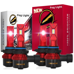 Kit Xenon Lâmpadas LED Branca 30000 Lumens 6000K, 9005, HB3 e 9006, HB4, 4 Peças, FIREHAWK, Vermelho