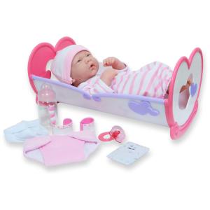 Bebê Recém-Nascido Newborn, Conjunto de Enxoval de Berço com 10 Peças para Boneca Realista de Vinil de 35cm - Acessórios em Rosa- JC Toys