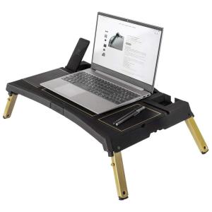 Lagio luxuoso couro laptop lap desk para trabalhar em casa, com pernas extensíveis ocultas, slots de dispositivo, porta copos