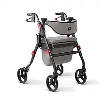 Andador Adulto Idoso com Apoio de Braço, Assento Acolchoado e Cesto, Suporta até 136 kg, MEDLINE MDS86845BK, Cinza