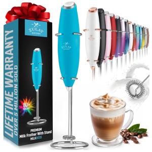 Espumador de Leite Elétrico Portátil para Café com Motor de Titânio e Alça Ergonômica, Preto e Laranja