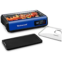 Techwood Churrasqueira Elétrica Antiaderente Portátil, Serve até 4 Pessoas, 110V, 1500W, Vermelha