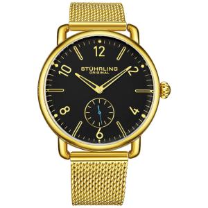 Relógio Masculino Analógico com Pulseira de Malha em Aço Inoxidável, STUHRLING 3939.4, Dourado