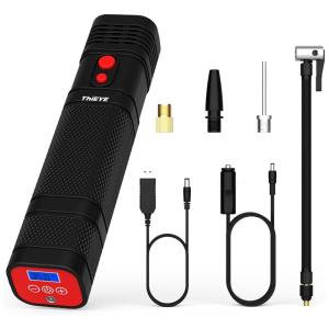 Mini Compressor de Ar Elétrico Automotivo, portátil, 120 PSI, 2000 mAh, 12V com luz LED e Display digital, THIEYE, Preto