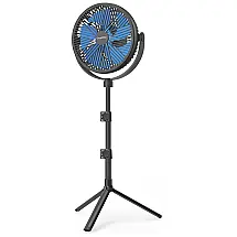 Ventilador de Piso Portátil Recarregável 10000mAh com 4 Velocidades e Tripé Ajustável, 5V, GagetElec, Preto