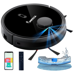 Aspirador Robô e Esfregão com Mapeamento Guiado a Laser, Sucção de 2600PA e Controle Remoto, App e WIFI, 110V, Impecca IVRMS25, Preto