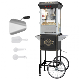 Pipoqueira VEVOR com Carrinho, 850W, 8 Oz, Faz 48 Copos, Vidro Temperado, 4 Colheres Medidoras