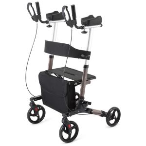 Andador Adulto Idoso com Apoio de Braço, Assento Acolchoado e Cesto, Suporta até 136 kg, WINLOVE, Preto