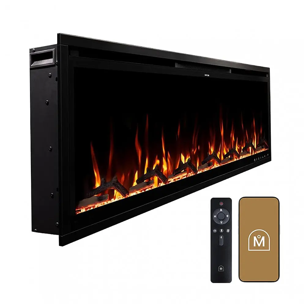 Lareira Elétrica Linear Modern Ember Aerus Slim de 152 cm, Embutida ou de Parede, com LED Multicolor, Wi-Fi, Alexa, Google