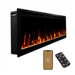 Lareira Elétrica Linear Modern Ember Aerus Slim de 152 cm, Embutida ou de Parede, com LED Multicolor, Wi-Fi, Alexa, Google
