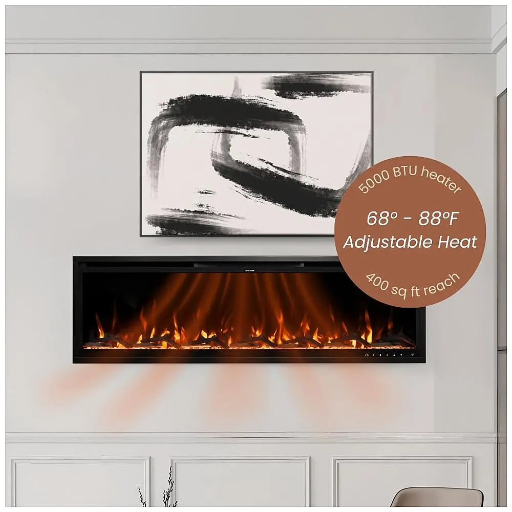 Lareira Elétrica Linear Modern Ember Aerus Slim de 152 cm, Embutida ou de Parede, com LED Multicolor, Wi-Fi, Alexa, Google — foto 3