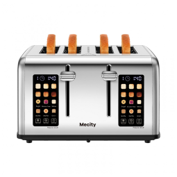 Torradeira para 4 Fatias em Aço Inoxidável com Controle Duplo, Temporizador, Descongelamento e Reaquecimento, 110V 1650W, Mecity T-88A