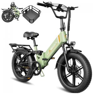 Bicicleta elétrica dobrável Jasion X-Hunter ST verde com cesto pneus 20x4 motor 750W pico 1400W bateria 48V 13Ah 70 km 110V
