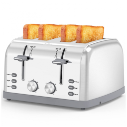 Torradeira Elétrica 4 Fatias com 7 Níveis de Tostagem de Aço Inoxidável, 110V, Lainsten T527, Prata