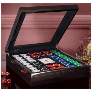 Maleta de Poker em Madeira Cedro com 500 Fichas sem Numeração para Texas Holdem 14g, SunPeaks, Preta