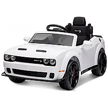 Carro Elétrico Infantil a Bateria com Controle Remoto, 3 Velocidades, Faróis LED, Bluetooth e Música, 12V, ENYOPRO Dodge Challenger, Branco