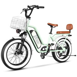 Bicicleta Elétrica para 2 Pessoas, Bateria Removível de 48V 20AH, Motor Potente, Pneus Largos 20"x 4.0" para Adultos, Autonomia de 80