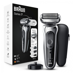 Barbeador Elétrico Masculino Portátil Braun 7027cs com Suporte de Carregamento e Estojo, Prata