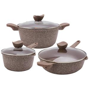 Conjunto de Panelas e Frigideiras Antiaderentes em Alumínio, 8 Peças, Country Kitchen, Marrom