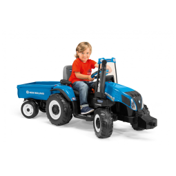 Trator com Reboque Elétrico Infantil Peg Perego New Holland T8 12 Volts, Azul