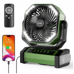 Ventilador Portátil Recarregável com Bateria de 20000mAh, 4 Velocidades e Controle Remoto, 5V 37W, AddAcc D12, Verde