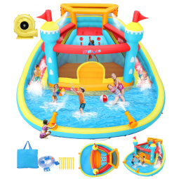 Parque Aquático Inflável Whubefy de 4,3x4,2m para Crianças - Casa de Pula-Pula com Piscina, Escorregador e Área de Salto - Diversão