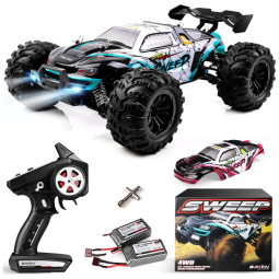 Carrinho de Controle Remoto Off Road 4x4, Escala 1:16 sem Escova com Velocidade até 72 km/h e 2 Baterias, ANNKIE, Branco e Preto