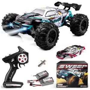 Carrinho de Controle Remoto Off Road 4x4, Escala 1:16 sem Escova com Velocidade até 72 km/h e 2 Baterias, ANNKIE, Branco e Preto