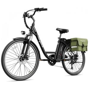 Bicicleta Elétrica Heybike City 1.0 350W – Bateria Removível 36V 10Ah, Rodas 26", 7 Marchas Shimano, Quadro Step-Through com Alforje Verde –