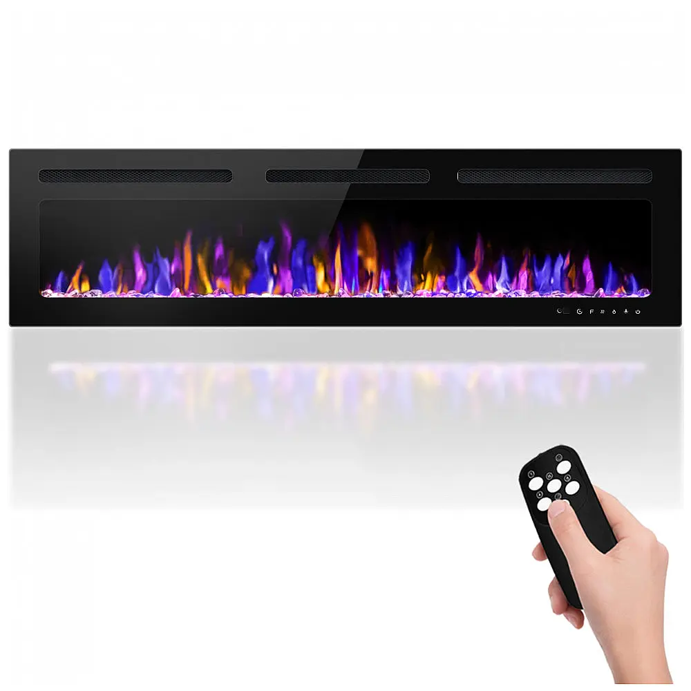 Lareira Elétrica de Embutir 43 x 172 cm com Controle Remoto e Chamas Multicoloridas, 110V, BETELNUT, Preta