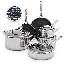 Jogo de Panelas GreenPan Spectra 10 Peças Híbrido Aço Inox Tri-ply Cerâmica Livre de PFAS Indução