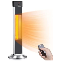 Aquecedor Vertical Infrared TRUSTECH Externo/Interno, 3 Potências 500/1000/1500W, Controle Remoto, Timer 24h, 110V, Preto