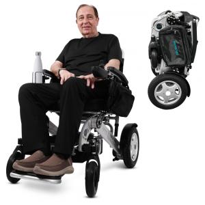 Cadeira de Rodas Elétrica Dobrável Reclinável para Adultos de até 160 kg, 600W, Sentire Med Deluxe, Prata