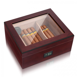 Umidor de Charuto de Cedro Espanhol Maciço com Higrômetro e Umidificador, Luxuoso Humidor de Mesa em Nogueira Brilhante,Bald Eagle