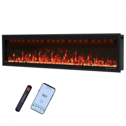 Lareira Elétrica Valuxhome 187,96 cm, Montagem na Parede e Embutida, Design Ultra Fino, Chama e Luz Ajustáveis, Decoração de Cristal