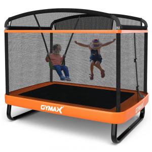 GYMAX Cama Elastica Infantil com Diâmetro , Rede de Proteção e Balanço para até 100 kg, Laranja
