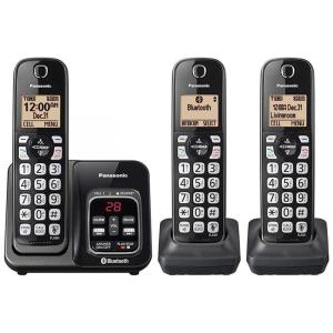 Telefone sem Fio Bluetooth Link2Cell com Assistente de Voz e Secretária Eletrônica, 3 Aparelhos, Panasonic KX TG833SK, Preto