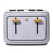 Torradeira elétrica de pão 4 fatias Beautiful Lavanda, 1800W, slots extralargos, display touch, funções bagel e congelados, aço inox, 110V