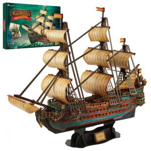 Quebra Cabeças 3D Nvio San Felipe com Led para Crianças e Adultos, 248 Peças, CUBICFUN, Marrom