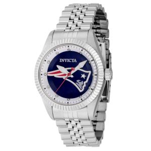 Relógio Feminino NFL New England Patriots com Pulseira em Aço Inoxidável, Invicta 42506, Prata e Azul