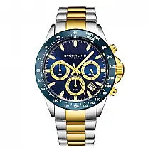 Relógio Cronógrafo Stuhrling Última 3960 42mm Mostrador Azul Pulseira Aço Inoxidável Dourada
