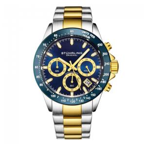 Relógio Cronógrafo Stuhrling Última 3960 42mm Mostrador Azul Pulseira Aço Inoxidável Dourada