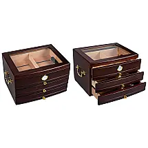 Humidor Prestige Import Group Mogno Escuro 3 Gavetas para 75 Charutos