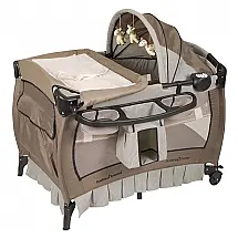 Berço Cercado Portátil com Controle de Volume, Luz Noturna e Vibração, Baby Trend, Marrom