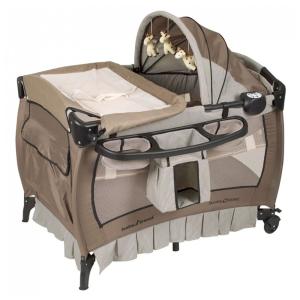 Berço Cercado Portátil com Controle de Volume, Luz Noturna e Vibração, Baby Trend, Marrom