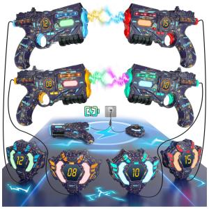 Conjunto de Pistola de Brinquedo com Laser Tag, 4 Pistolas e 4 Coletes de Exibição de Pontuação em LED Digital para Crianças e Adultos