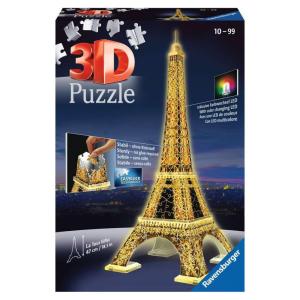 Quebra Cabeças 3D Arquitetura Torre Eiffel com Led para Crianças e Adultos, 216 Peças, RAVENSBURGER 12579, Azul