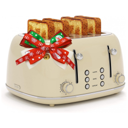 Torradeira Retro de 4 Fatias com 6 Níveis de Tostagem e Painel Duplo, 110V 1650 W, KITCHMIX, Creme