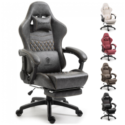 Dowinx Cadeira de Escritório Gamer Giratória, Reclinável e Ajustável com Apoio Lombar, Cinza