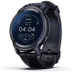 Relógio Smartwatch 42mm com Tela Sensível ao Toque em Aço Inoxidável e Pulseira de Silicone com Frequência Cardíaca, MOTOROLA MOSWZ100 PB